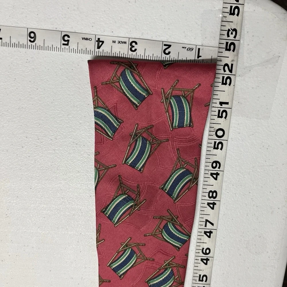 Vintage Polo Ralph Lauren Tie Red Silk Beach Lounge Chair Print Preppy Resort